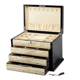 Luxury Giftware by Jere Black Oak Veneer with Iced Maple Veneer 3-drawer Locking Wooden Jewelry Chest