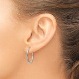 14k White Gold 1.5x20mm Satin Diamond-cut Endless Tube Hoop Earrings