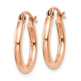 14k Rose Gold 2x15mm Polished Lightweight Tube Hoop Earrings
