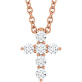 14K Rose Gold 1/6 CTW Natural Diamond Cross 16-18