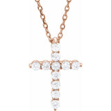 14K Rose Gold 1/4 CTW Natural Diamond Cross 16-18