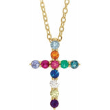 14K Yellow Gold Natural Multi-Gemstone & .03 CT Natural Diamond Cross 16-18