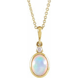 14K Yellow Gold 6x4 mm Natural Ethiopian Opal & .015 CT Natural Diamond 16-18