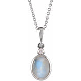 14K White Gold 6x4 mm Natural Rainbow Moonstone & .015 CT Natural Diamond 16-18