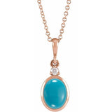 14K Rose Gold 6x4 mm Natural Turquoise & .015 CT Natural Diamond 16-18