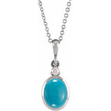 Platinum 8x6 mm Natural Turquoise & .03 CT Natural Diamond 16-18