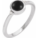 14K White Gold 6 mm Round Natural Black Onyx & .03 CTW Natural Diamond Ring