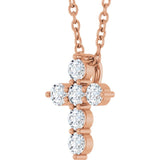 14K Rose Gold 1/4 CTW Lab-Grown Diamond Cross 16-18" Necklace
