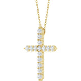 14K Yellow Gold 3/4 CTW Lab-Grown Diamond Cross 16-18" Necklace