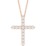 14K Rose Gold 3/4 CTW Lab-Grown Diamond Cross 16-18" Necklace