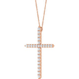 14K Rose Gold 1 CTW Lab-Grown Diamond Cross 16-18" Necklace