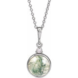 14K White Gold 8 mm Natural Moss Agate & .03 CTW Natural Diamond 16-18