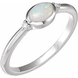 Sterling Silver Natural White Opal & .03 CTW Natural Diamond Ring