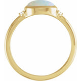 14K Yellow Gold Natural White Opal & .03 CTW Natural Diamond Ring