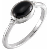 14K White Gold 9x7 mm Round Natural Black Onyx & .03 CTW Natural Diamond Ring