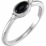 Sterling Silver 5x3 mm Round Natural Black Onyx & .03 CTW Natural Diamond Ring