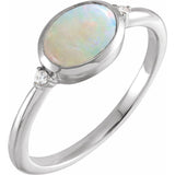14K White Gold Natural Ethiopian Opal & .03 CTW Natural Diamond Ring