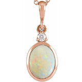 14K Rose Gold 5x3 mm Natural White Opal & .02 CT Natural Diamond Cabochon Pendant