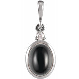 14K White Gold 5x3 mm Natural Black Onyx & .02 CT Natural Diamond Cabochon Pendant