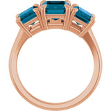 14K Rose Gold 8x6 mm Emerald Natural London Blue Topaz Three-Stone Ring