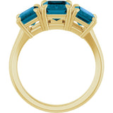 14K Yellow Gold 8x6 mm Emerald Natural London Blue Topaz Three-Stone Ring