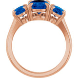 14K Rose Gold 9x7 mm Oval Lab-Grown Blue Sapphire Three-Stone Ring