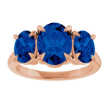 14K Rose Gold 9x7 mm Oval Lab-Grown Blue Sapphire Three-Stone Ring