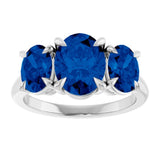 Platinum 9x7 mm Oval Lab-Grown Blue Sapphire Three-Stone Ring