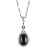 14K White Gold 10x8 mm Natural Black Onyx & .03 CT Natural Diamond 16-18