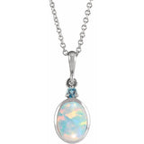 Sterling Silver 8x6 mm Lab-Grown White Opal & Natural London Blue Topaz 16-18
