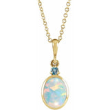 14K Yellow Gold 8x6 mm Lab-Grown White Opal & Natural London Blue Topaz 16-18