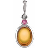 Platinum 6x4 mm Natural Citrine & Natural Pink Tourmaline Pendant