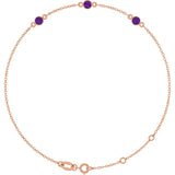 14K Rose Gold Natural Amethyst Bezel-Set 3-Stone 6 1/2-7 1/2