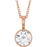 14K Rose Gold 9/10 CT Lab-Grown Diamond Bezel-Set Solitaire 16-18