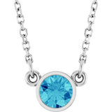 14K White Gold Natural Blue Zircon Solitaire 16" Necklace