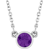14K White Gold Natural Amethyst Solitaire 16" Necklace
