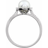 Sterling Silver Cultured White Freshwater Pearl & .01 CTW Natural Diamond Ring