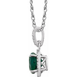 Sterling Silver Lab-Grown Emerald & .01 CTW Natural Diamond 18" Necklace