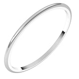 14K White Gold 1 mm Lightweight Half Round Band Size 9.5