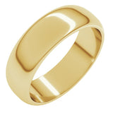 10K Yellow Gold 6 mm Half Round Band Size 12.5