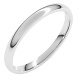 14K White Gold 2 mm Lightweight Comfort-Fit Half Round Band Size 2.5