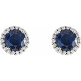 14K White Gold 4 mm Lab-Grown Blue Sapphire & 1/10 CTW Natural Diamond Earrings