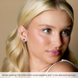 14K White Gold 4 mm Lab-Grown Blue Sapphire & 1/10 CTW Natural Diamond Earrings
