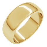 10K Yellow Gold 7 mm Half Round Band Size 7.5