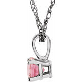 Sterling Silver 3 mm Imitation Pink Tourmaline Youth Solitaire 14" Necklace