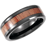Black PVD Cobalt 8 mm Casted Wood Inlay Comfort-Fit Band Size 9
