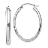 14k White Gold Polished 3.75mm Oval Tube Hoop Earrings